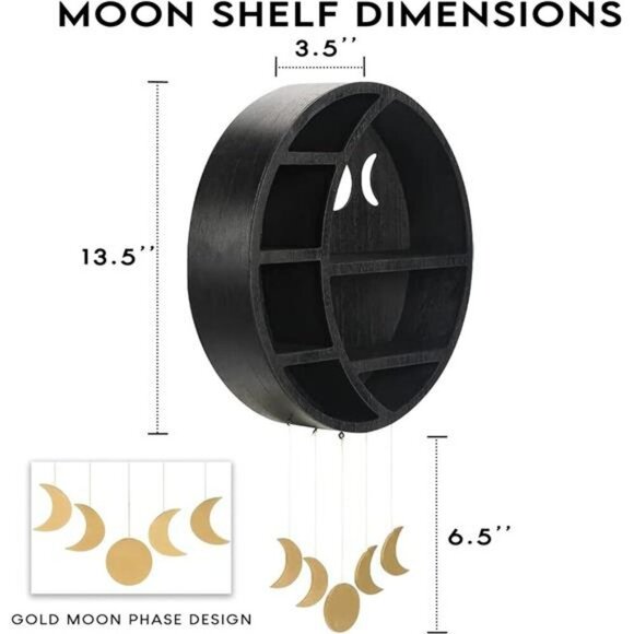 Moon Shelf Wall Decor Crystal Display Wooden Crescent Moon Phase Room Shelf - Picture 3 of 7